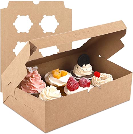 Moretoes 24 Sets Cupcake Boxes with Inserts Bakery Boxes with Window Fit 6 Cupcakes or Muffins
