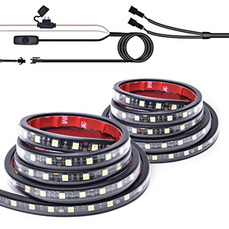 MICTUNING 2Pcs 60" White LED Cargo Truck Bed Light Strip Lamp Waterproof Lighting Kit with On-Off Switch Fuse 2-Way Splitter Cable for Jeep Pickup RV SUV and More