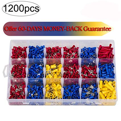 1200Pcs Assorted Crimp Terminals, Wire Connectors, Mixed Assorted Lug Kit, Spade Ring Set for Automotive, Electrical Wirings, LED Lighting, Home DIYer(Color: Red, Blue Yellow) Eagles(TM)