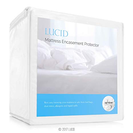 LUCID Encasement Mattress Protector - Completely Surrounds Mattress for Waterproof, Allergen Proof, Bed Bug Proof Protection -15 Year Warranty - Twin XL Size