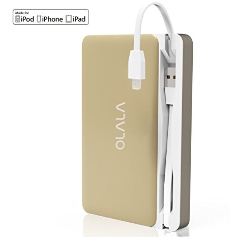 [Apple MFi Certified] OLALA 7500mAh Slide Portable Charger Power Bank with Built-in Lightning USB Cables Dual USB Ports External Battery Pack for iPhone 7,iPhone 7 Plus, Samsung Galaxy, HTC iPad