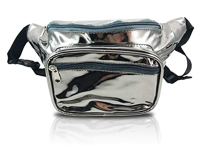 nineteen80something Shiny Silver Fanny Pack/Metallic Waist Bag/Chic Fashion (Shiny Silver)