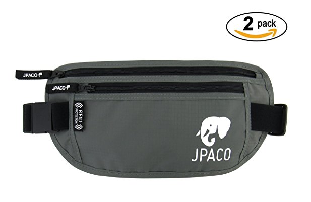 2 Pack - RFID Money Belt &Bonus 14 RFID Sleeves (10 Credit Card & 4 Passport Sleeves)