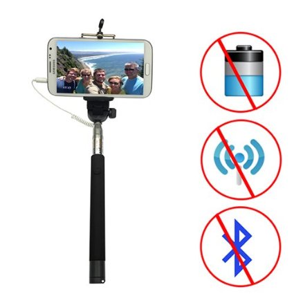 Looq DG 2_Looq®Third Generation Selfie Monopod, Patented Wired Extendable Selfie Pole for Android and iOS Smart Phones, Selfie Stick Needs No Battery, No Wifi, No Bluetooth, Save Phone Battery Power; Compatible with iPhone 6/ 6 Plus! Black_ Blue _ Green_ Pink (Black)