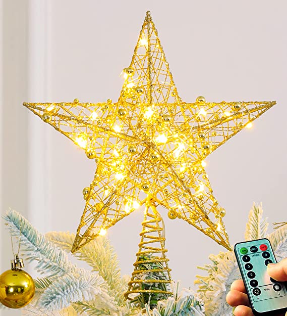 Christmas Tree Topper Star LED Lights Star Treetop Battery Operated ,Lighted Star Tree Topper for Christmas Tree Decorations (Golden)