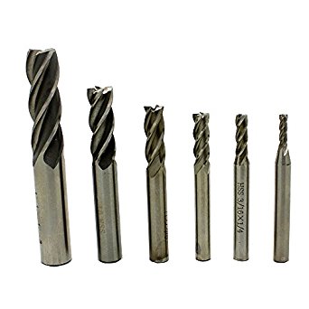 In-tool-home 1/8" 3/16" 1/4" 5/16" 3/8" 1/2"high Speed Steel HSS 4 Flute Straight End Mill Cutter Set of 6