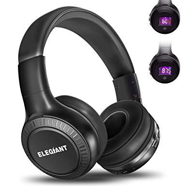 Bluetooth Headphones, ELEGIANT On Ear Bluetooth Headset Foldable with Mic FM Radio Micro SD Card Slot Wired and Bluetooth Headphones Compatible iPhone 8 7 6S 6/Android Phones/Laptop/ PC Black