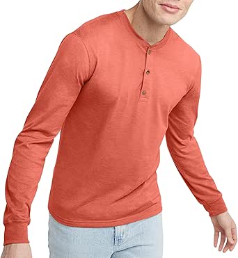 Hanes Originals Men's Henley T-Shirt, Long Sleeve Cotton Henley Tees for Men