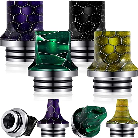 810 Drip Tip Replacement Resin Drip Tip Connector Honeycomb Standard Drip Tip Cover for Coffee Machine Favors Ice Maker (Black, Green, Purple, Yellow,4 Pieces)