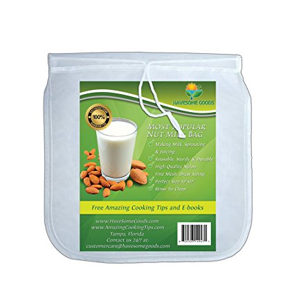 Nut Milk Bag - Best Reusable 12"x10" Filter Strainer for Almond Milk, Juice, Cold Brew Coffee.. Bonus Tips and Recipes