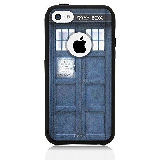 iPhone 5c Case Black Tardis Dr Who [Dual Layered Hybrid] Protective Commuter Case for iPhone 5c Black Case by Unnito