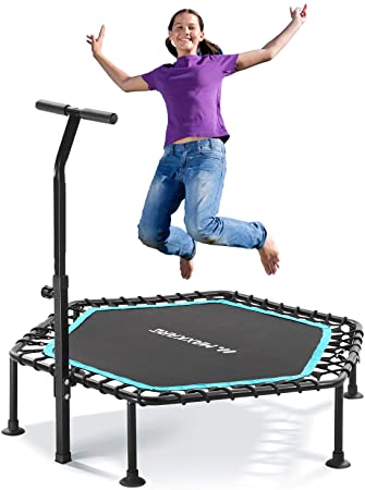 MaxKare 50" Mini Fitness Trampoline Bungee Spring-Less Rebounder for Kids Adults Exercise with Height Adjustable Foam Handle Silent Trampoline for Toddler Indoor Outdoor Home Exercise
