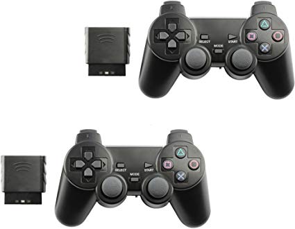 Controller for PS2 Playstation 2 Wireless (Black) - 2 Pack