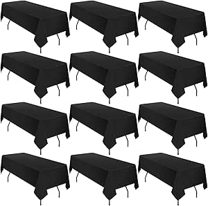 12 Pack 60 x 102 Inch Rectangle Tablecloth, Black Rectangle Tablecloth Polyester for 6 Feet Rectangle Tables, Washable Fabric Table Cloth for Wedding Dining Table Buffet Parties Camping