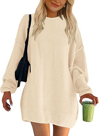 BTFBM 2024 Womens Sweaters Casual Crewneck Long Sleeve Oversized Sweater Dress Fall Winter Loose Slouchy Soft Pullover