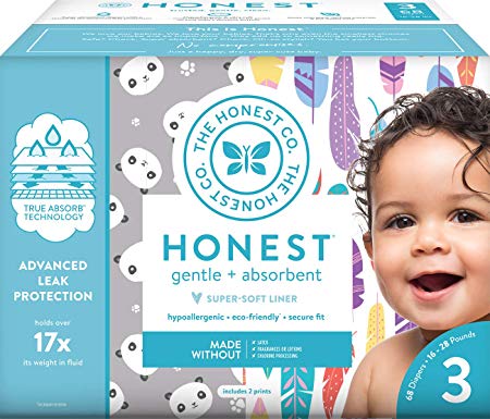 The Honest Company Club Box Diapers with TrueAbsorb Technology, Pandas & Painted Feathers, Size 3, 68 Count