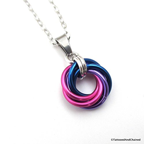 Bi pride pendant, chainmail love knot, bisexual pride jewelry