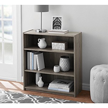 Easy to Assemble, Contemporary Style, Mainstays 3-Shelf Wood Bookcase, Multiple Colors, Rustic Oak