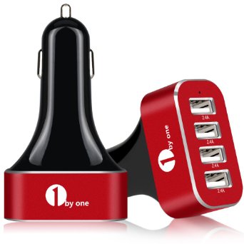 1byone 9.6A / 48W 4-Port USB Car Charger, Safety Protection for Apple and Android Devices, Red & Black