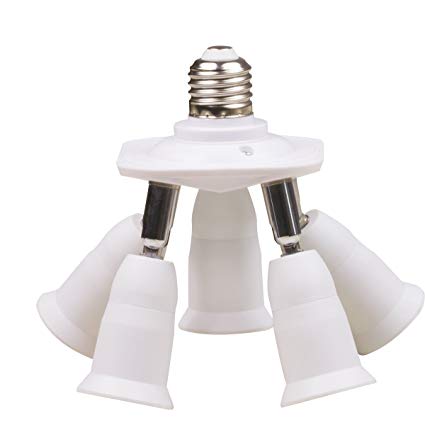 8T8 5 in 1 Lamp Socket Adapter Splitter, LED Bulb Holder Chandelier Converter for E26 E27 Standard Light 360 Degree Adjustable (Manual_5)