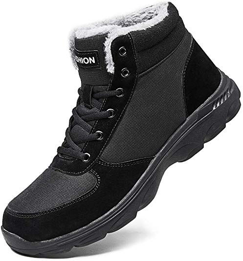BIGU Snow Boots Men's Winter Shoes Slip-on Resistant Booties Ankle Boots with Fur Lining Leather Boots Warm Outdoor Sneakers