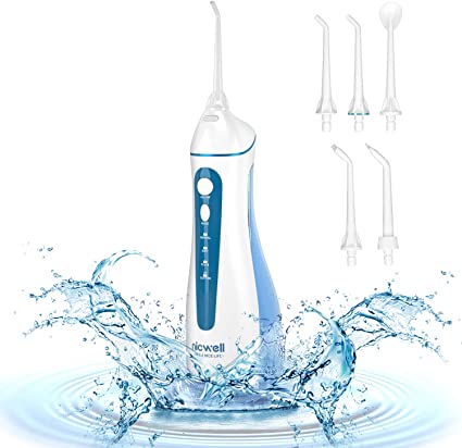 Water Flosser for Teeth Cordless - Nicwell Portable Oral Irrigator Dental Flosser for Travel, Professional 360° Rotation Rechargeable Electric Flosser with 4 Modes 5 Jet Tips,IPX7 Waterproof