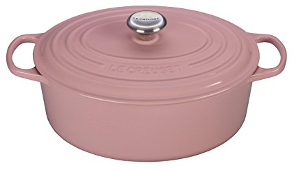 Le Creuset Signature Enameled Cast-Iron 6.75 Quart Oval French (Dutch) Oven, Chiffon Pink BonBon