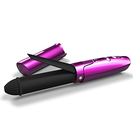 Mermaid USB Rechargeable Curling Iron Pro Cordless Hair Curler Ceramic Magic Wand Straightener Portable Curl Machine,Good for Travel(ROSE RED)