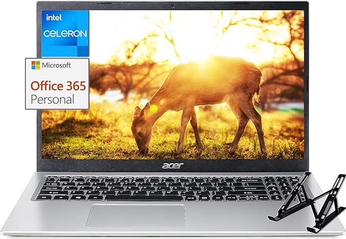 acer Aspire 1 Slim Laptop, 15.6" FHD Laptop,Intel Celeron N4500 Processor, 12GB RAM, 128GB eMMC   512GB SSD, 1 Year Microsoft 365 Personal Subscription, Student & Business, Win 11 Home S