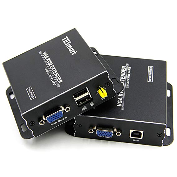 TESmart 1080P 60Hz Long Range 984ft USB VGA KVM Extender Over Cat5e Cat6 Ethernet Cable (up to 984ft/300m, Sender Receiver)