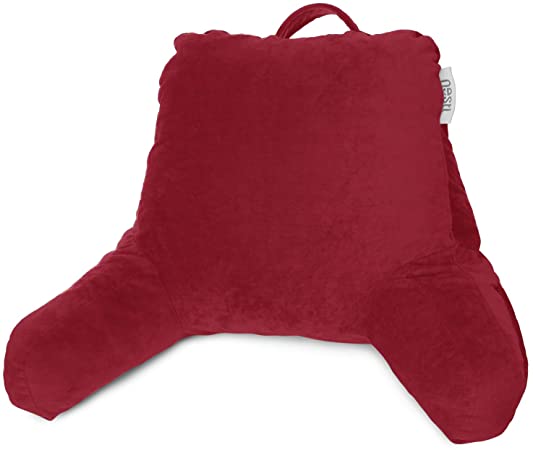 Nestl Bedding Reading Pillow, Medium Back Pillow, Backrest Pillows for Bed with Arms, Shredded Memory Foam Back Pillows for Sitting in Bed, Back Support Pillow for Kids Teens & Adults, Red Burgundy