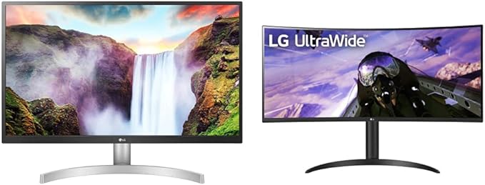 LG 27UL500-W 27-Inch UHD (3840 x 2160) IPS Monitor, White & UltraWide 34WP65C-B 34 Inch 21:9 Curved FreeSync 1ms 160 Hz WQHD(3440 x 1440) Gaming Monitor, Black