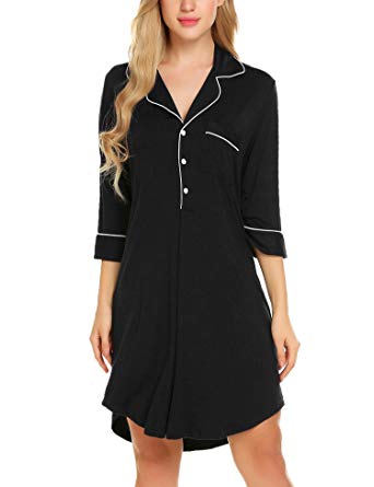 Acecor Womens Nightshirt Button Down Pajama Top Boyfriend Shirt Dress Nightie Sleepwear S-XXL
