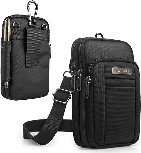 SPAHER Men's Bum Bag Men's Shoulder Bag Small Waist Bag Hiking Waist Bag Mobile Phone Waist Bag Wallet Shoulder Bag, Black, 11,5 * 5 * 19 cm ou 4,5 * 2 * 7,3 pouces