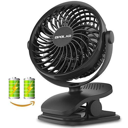 OPOLAR Rechargeable Battery (Included Two) Operated Fan, USB Clip on Fan with 4 Speeds, 360 Degree Rotation, Quiet Desk Fan, Powerful Wind for Baby Stroller, Crib, Outdoor Activity, Home and Office