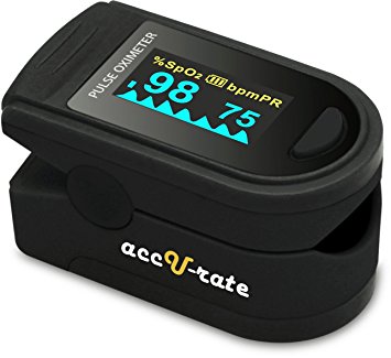 Acc U Rate® Pro Series CMS 500D Deluxe Fingertip Pulse Oximeter Blood Oxygen Saturation Monitor with silicon cover, batteries and lanyard
