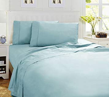 MARQUESS Microfiber Bed Sheet Set- Viscose from Bamboo,1500 Series Lightweight & Stain Resistant, Hypoallergenic, Classic Soft &Comfortable, 4-Piece Premium Bedding (Queen, Ice Blue)