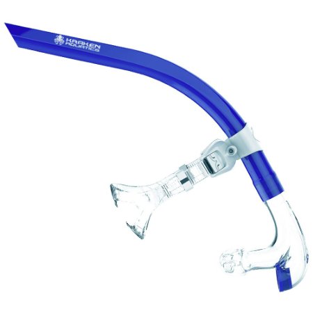 Adult Swimmers Snorkel with Comfortable Silicone Mouthpiece and One-way Purge Valve  Center Mount Design  Blue