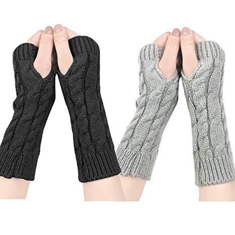 Women Arm Gloves - Wrist Gloves Winter Women's Long Fingerless Gloves Warm Fashion Mitten Knit Crochet, Christmas Gift Ladies