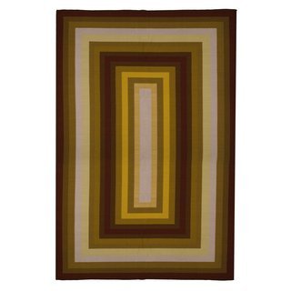 New Contemporary Area Rug 5 Feet X 8 Feet , Contemporary Gold, Yellow, Brown Red Stripe Pattern, Carpet, Soft Rug, Stain Resistant, Foyer, Dining Room, Living Room