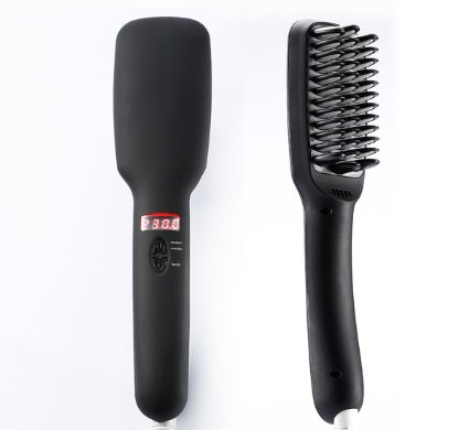 Hair Brush Straightener, Euph 2 in 1 Ionic Hair Straightener, Anion instant Magic Silky Straight Hair Styling, Anti Scald Anti Static Ceramic Heating Detangling Hair (Black)