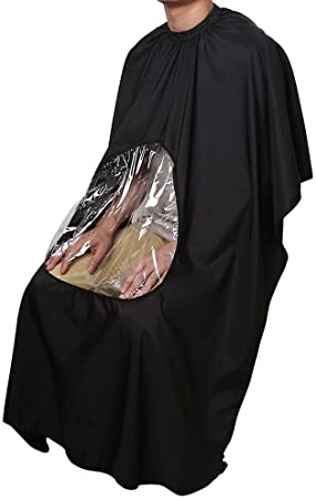 MOTZU Hair Salon Cape for Hair Cutting - Waterproof Barber Cape - Care Professionals - Haircut Hairdressing - Hairdressers - Barbers Cape - Transparent Opening - Colour Black