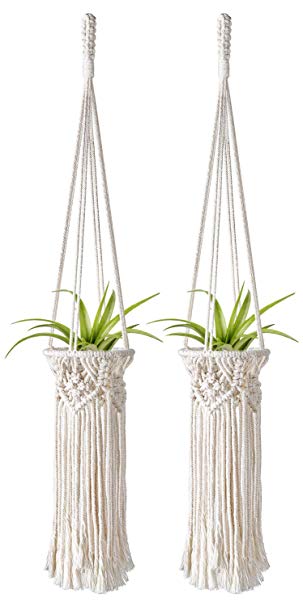 Mkono 2 Pack Mini Macrame Air Plant Holder Boho Tillandsia Hanger Modern Hanging Indoor Planter Home Deocor for Small Plants, Wall Decorations, Prefect Gifts