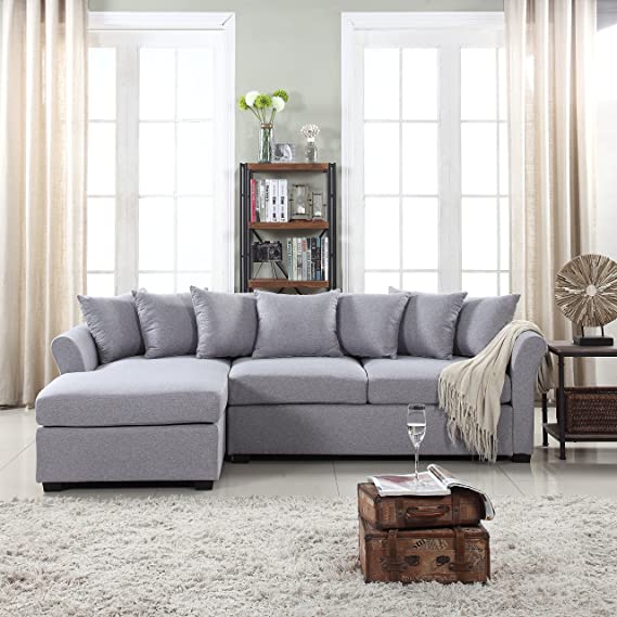 Divano Roma Furniture Modern Sectional, Large, Grey