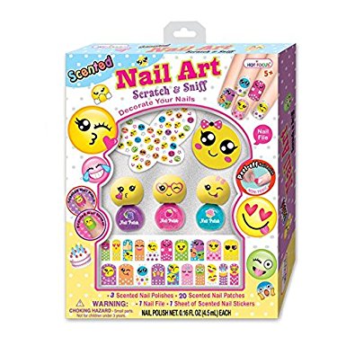 Hot Focus Scented Nail Art, EMOJI -3 polishes Set with sticker , water base, easy peel-off, non-toxic