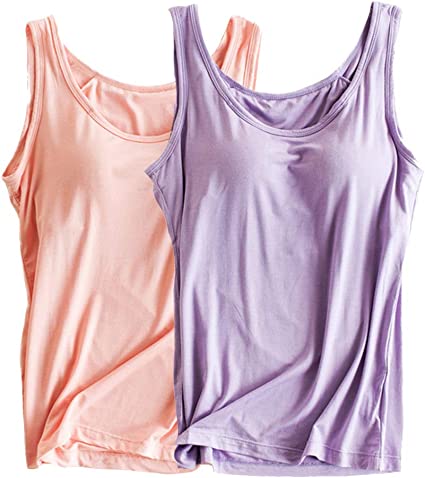 Womens Modal Built-in Bra Padded Camisole Yoga Tanks Tops