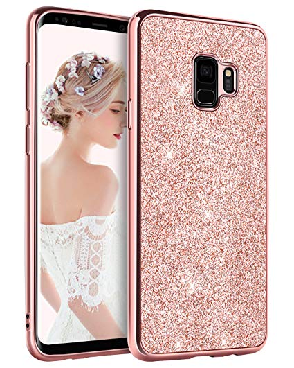 BENTOBEN Phone Case for Samsung Galaxy S9 Slim Heavy Duty Protective Shockproof Cell Phone Case Luxury Glitter Sparkle Bling Pretty Cases Shiny Girly Phone Cover Cases for Girls Women - Rose Gold