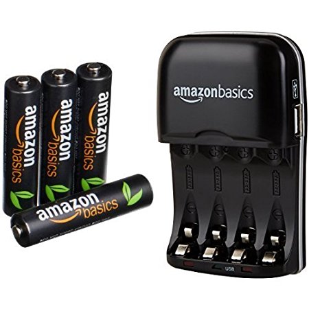 AmazonBasics AAA High-Capacity Rechargeable Batteries (4-Pack) and Ni-MH AA & AAA Battery Charger With USB Port Set