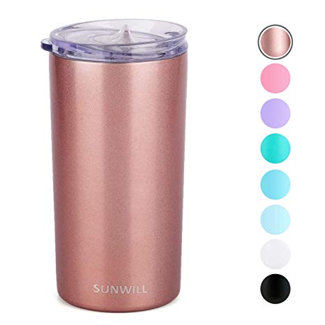 SUNWILL 12oz Tumbler with Lid, Insulated Coffee Travel Mug, Skinny Tumbler Lowball, Double Wall Stainless Steel Coffee Cup for Tea and Beverage, Rose Gold