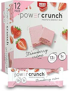 Power Crunch Whey Protein Bars, High Protein Snacks with Delicious Taste, Strawberry Crème, 1.4 Ounce (12 Count)